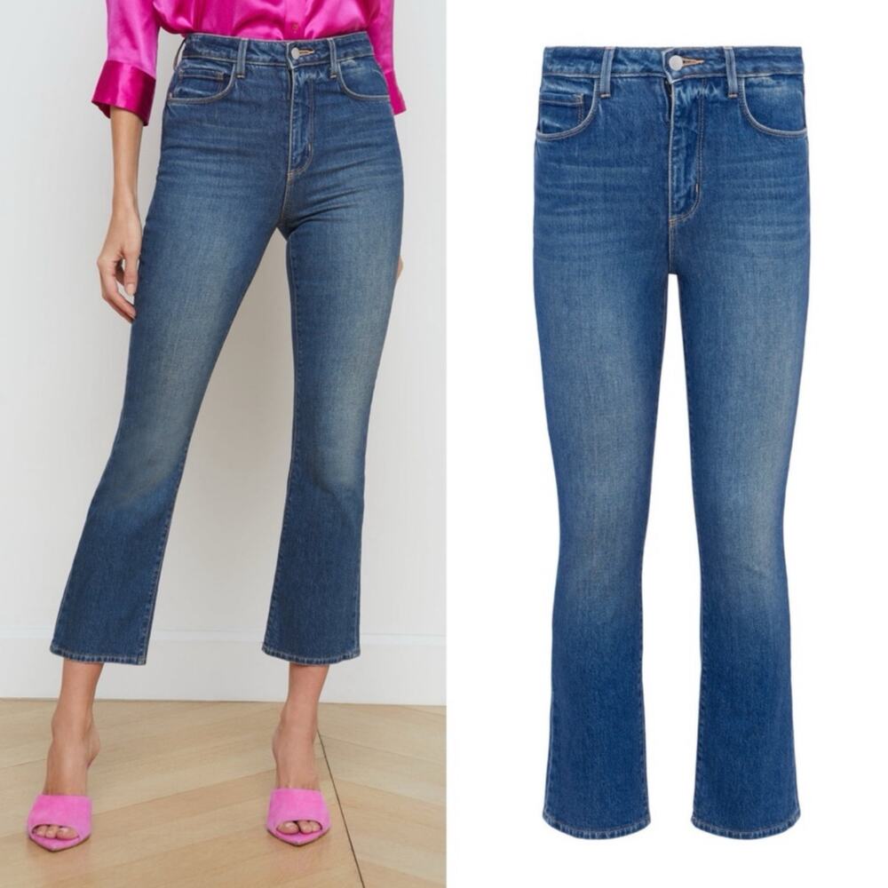 L’Agence Mira Woodbridge Cropped Micro Boot Cut Mid Wash Denim Jeans 26